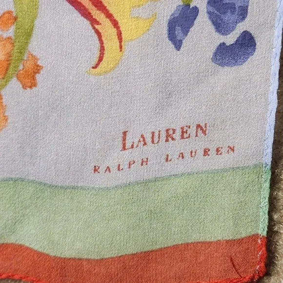 Lauren Ralph Lauren Floral Scarf Blue Sheer Botanical Rose Print 51"L x 11"W - Picture 5 of 6